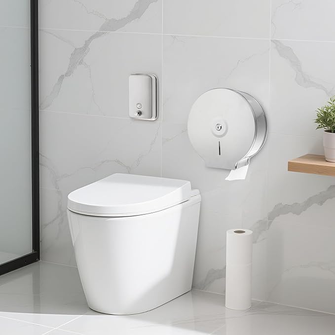 2 Pcs Commercial Soap Dispenser and Paper Towel Dispenser Set with Lock-Stainless Steel,Wall Mount,Large Capacity Manual Liquid Pump Rust Proof Leak Free for Home Bathroom (500 ml,Style 3)-DeskLoop Office