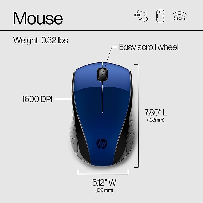 HP X3000 G3 Wireless Mouse - Blue, 15-Month Battery, Side Grips for Control, Travel-Friendly, Blue LED, Powerful 1600 DPI Optical Sensor, Compatible with Wins PC/Laptop, Mac, Chromebook (683N8AA#ABL)-DeskLoop Office