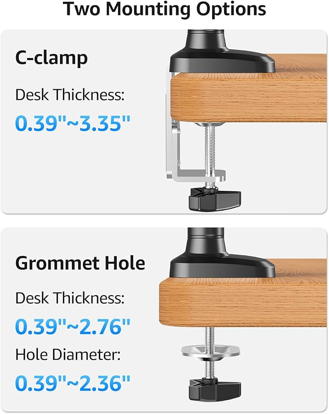 MOUNTUP Dual Monitor Mount Holds 4.4-26.5lbs, Heavy Duty Monitors Arm for 39 37 34 32 27inch, Gas Spring Monitor Stand for 2 Monitor, Height Adjustable Monitors Desk Mount with C-Clamp＆Grommet Base-DeskLoop Office