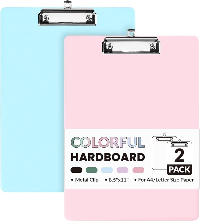 Sooez 2 Pack Clipboard, Colored Cardboard, Hardboard Clip Boards 8.5 x 11 by Sooez