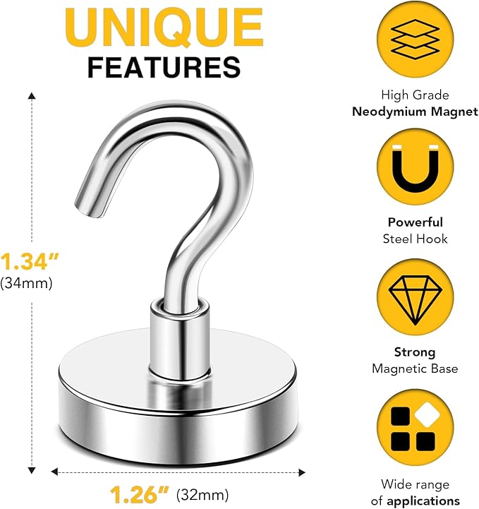 DIYMAG Magnetic Hooks, 120lbs+ Magnet Hook 2026 Cruise Cabin Ship Essentials - Image 3