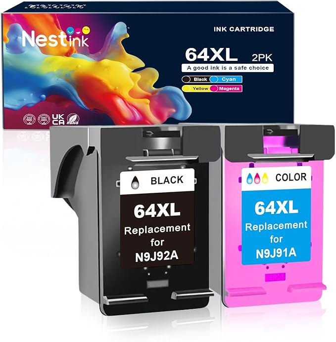 64XL Ink Cartridges Black and Color Compatible for HP 64XL Ink Cartridge Combo Pack Compatible for HP 64 Ink Fit for Envy Photo 7855 7858 7155 7120 7800 6252 6255 7158 7100 7164 Tango Printer-DeskLoop Office
