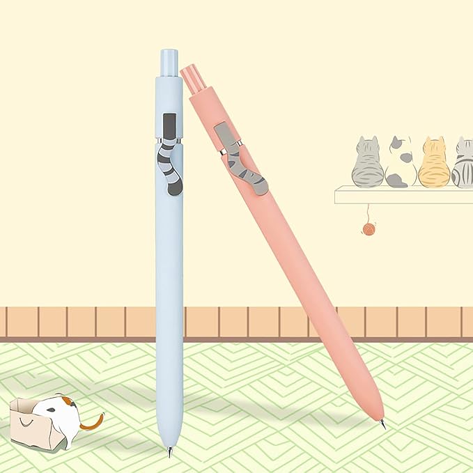 4PCS Cute Cat Retractable Gel Pens Set, Quick Dry Black Ink Fine Point Roller Ball Gel Ink Pen for Smooth Writing (Morandi Color)