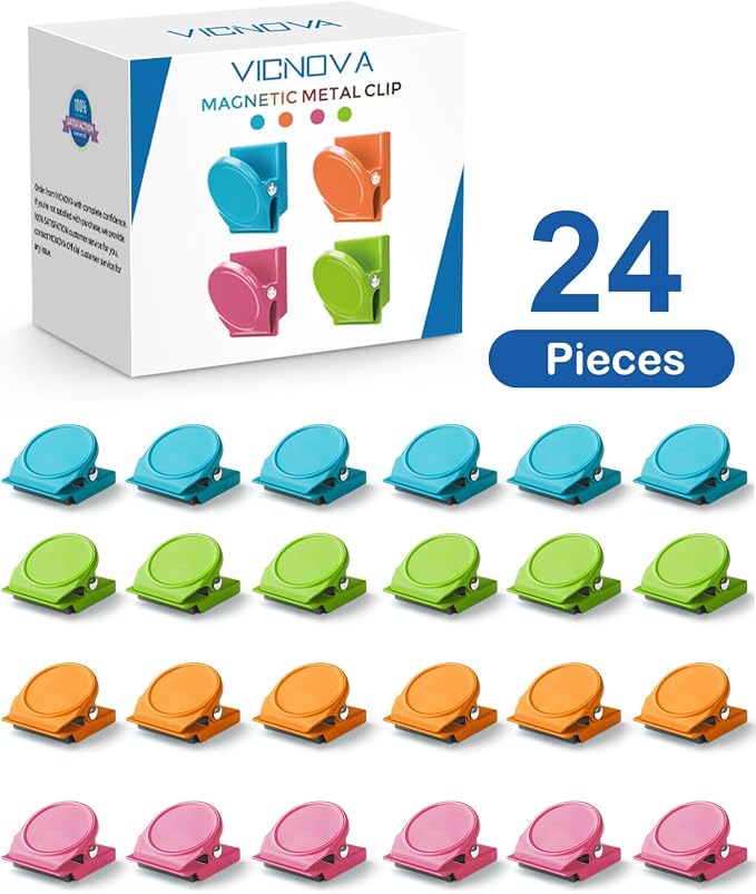 VICNOVA Magnetic Clips, 24 Pieces Magnetic Metal Chip Clips Fridge Magnets - Image 7