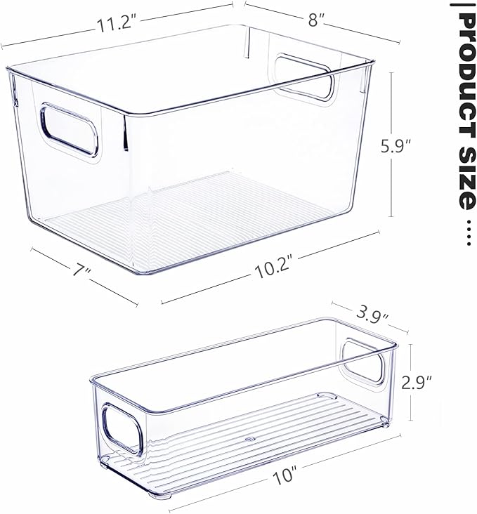 SKTEET Set of 8 Clear Plastic Storage Bins, 4 Large and 4 Small Stackable - Image 7