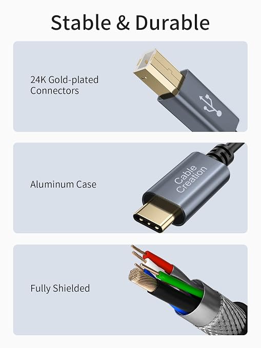 CableCreation USB B to USB C Printer Cable 10FT, USB-C to USB B Printer Cord - Image 4
