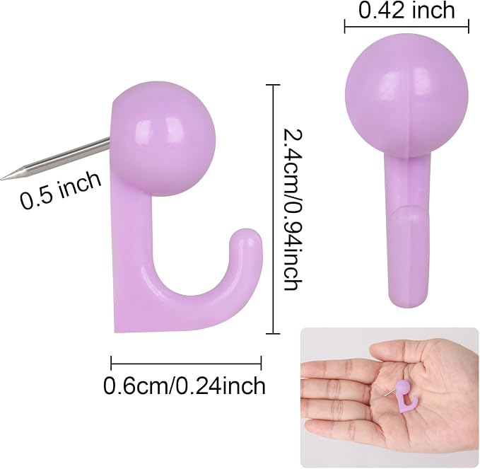 50Pcs Push Pin Hooks, Wall Thumb Tacks Hook Push Pin Hangers Wall Hooks - Image 2
