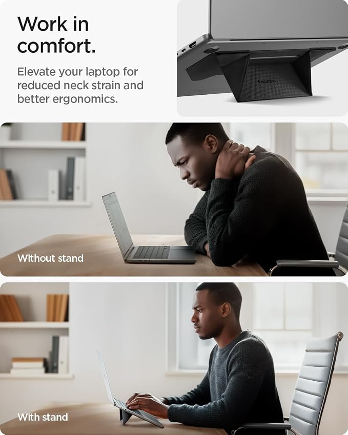Spigen Slim Fold Adhesive Laptop Stand Foldable Portable Dual Ergonomic Angle - Image 3