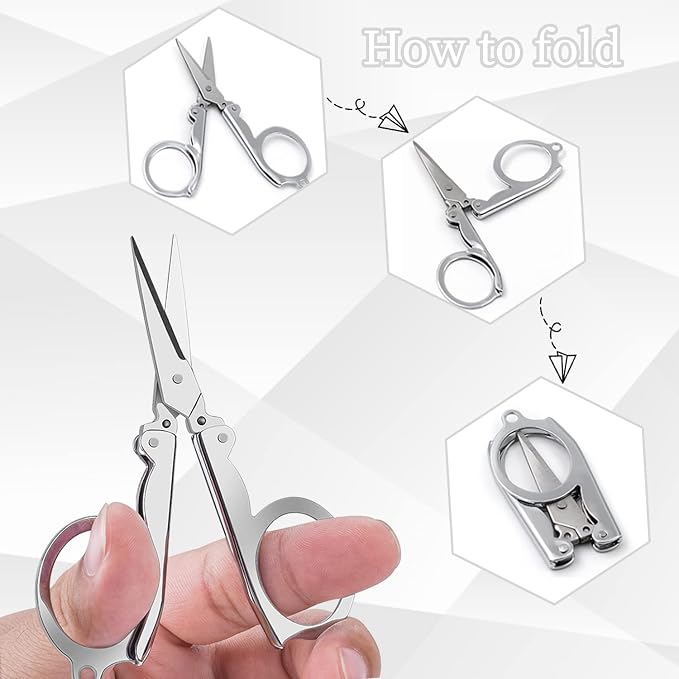 8 Pcs Stainless Steel Small Folding Scissors, Pocket Portable Foldable Travel - Image 2