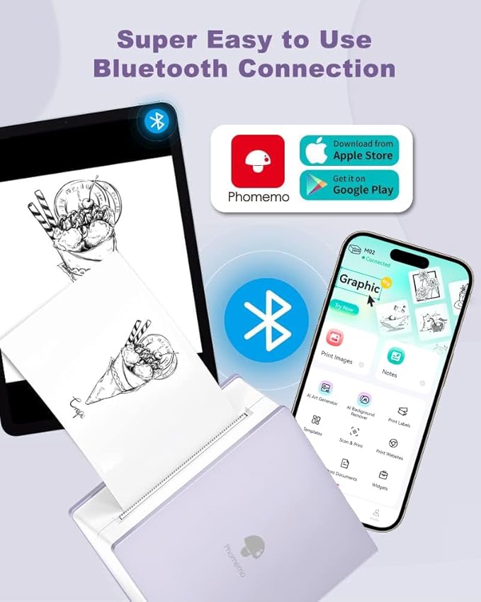 Phomemo Sticker Printer- Mini Thermal Sticker Printer Machine, Small Pocket Label Maker Instant Print for DIY Creation, Study Notes, Photos, Portable Inkless Photo Maker for Kids/Students, Purple-DeskLoop Office