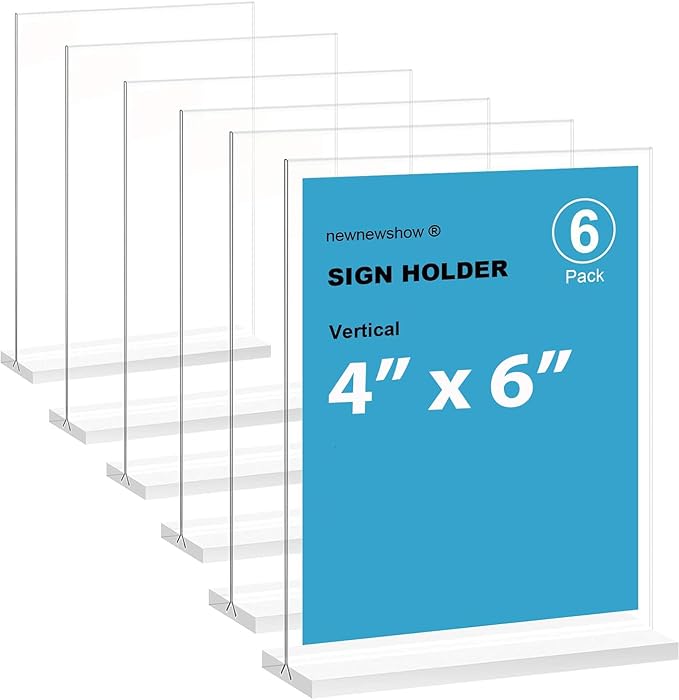 newnewshow 4x6 Inch Clear Acrylic Sign Holder, Display Stand, Plastic Card by NEWNEWSHOW