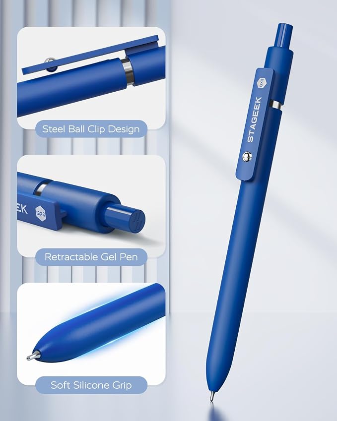 STAGEEK Blue Gel Pens GX3, Fine Point Retractable Smooth Writing Pens - Image 4