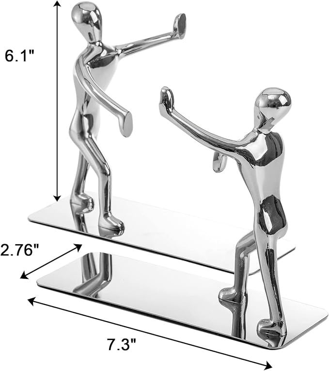 Fasmov Heavy Duty Stainless Steel Man Bookends Nonskid Bookends Art Bookend - Image 2