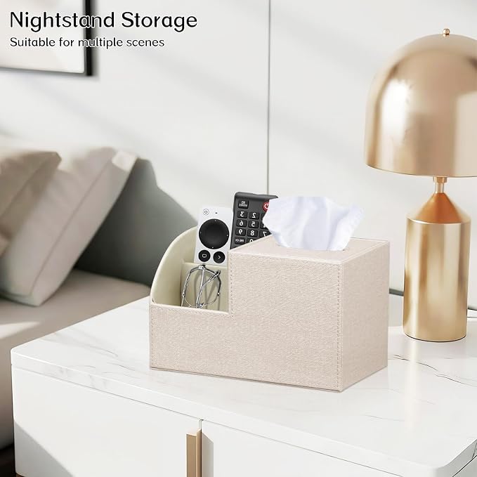 Square Tissue Box Cover with Storage, PU Leather Cube Tissue Box Holder - Image 7