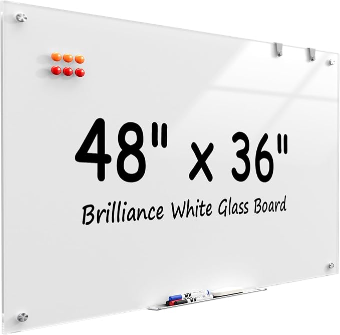 MaxGear 48" x 36" Glass Whiteboard Wall Mounted by MaxGear
