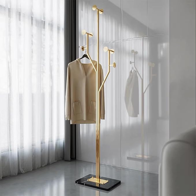 Gold Coat rack,Sturdy coat tree freestanding heavy duty with Marble Base,Metal standing coat rack for Bedroom,Entrance,Modern coat hanger stand for Coats,Hats,Bags(gold)-DeskLoop Office