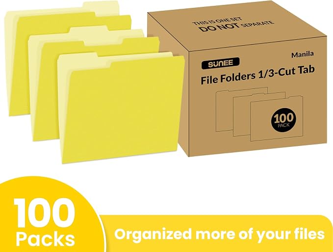 SUNEE File Folders Letter Size Yellow, 100 Pack Manilla Folders 8.5 x 11 - Image 2