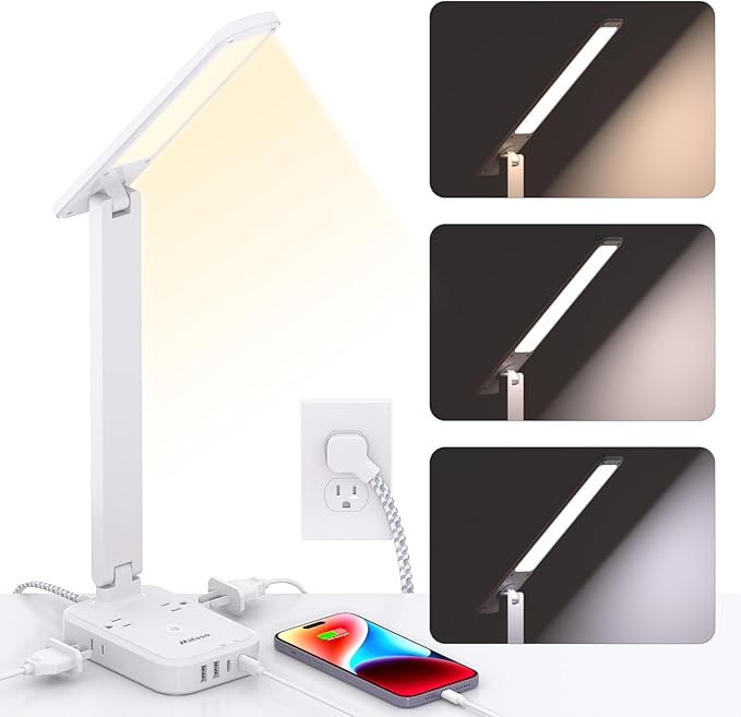 Power Strip with LED Desk Lamp, PD 30W Touch Desk Lamps, 4 Outlets 4 USB Ports(2 USB C) Small Desk Lamp 5FT Extension Cord Table Lamp for Home Office College Dorm Room Essentials Bedroom Bedside Study-DeskLoop Office