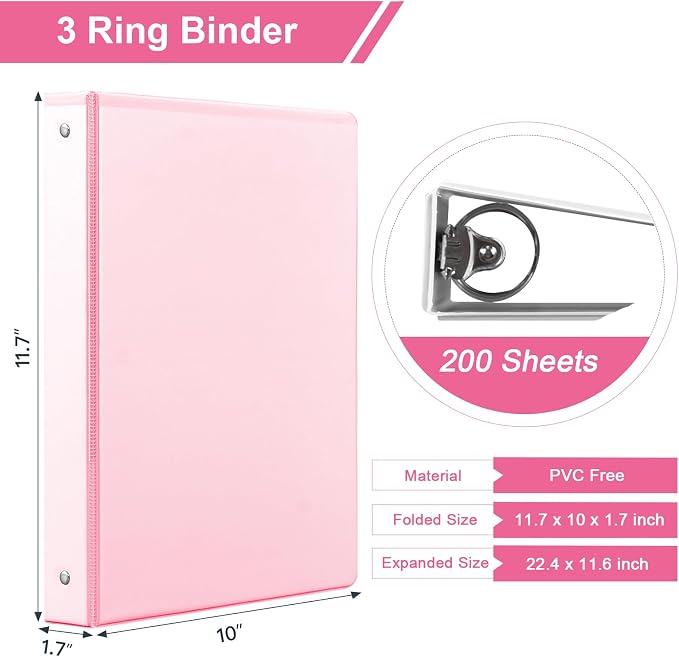 SUIN 1-inch 3 Ring Binder with 2 Interior Pockets, and School Use, 6 Pack - Image 2