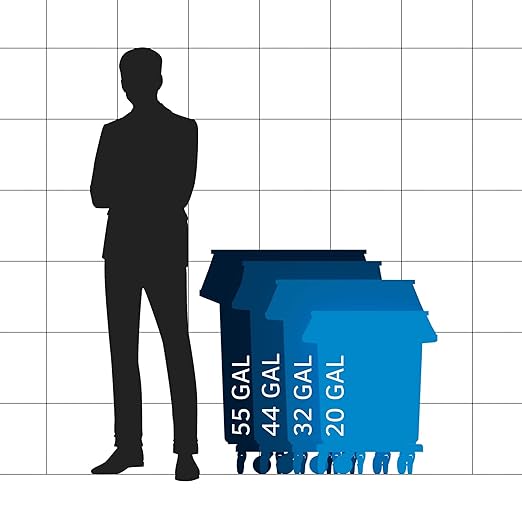 32 Gallon Gray Round Commercial Trash Can with Lid and Dolly-DeskLoop Office