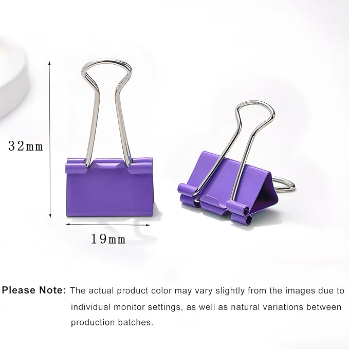 50 Pack Small Purple Binder Clips 3/4 Inch, Colored Little Paper Clamps - Image 2