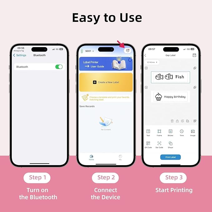 ORGSTA S001 Label Maker Machine with Tape, Portable Bluetooth Label Maker for Home and Office Organization, Thermal Label Printer Mini Sticker Maker with Multiple Templates, Pink-DeskLoop Office