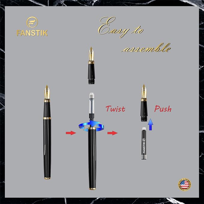 Black & Gold Luxury fountain pen (Made In USA) fancy gift set for women, Real 24K Gold Plating, Professional executive pen gift set for men (Lux fountain Black-Gold)-DeskLoop Office