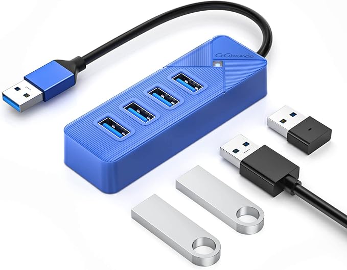 4 Port USB 3.0 Hub, 5Gbps Multi Ports USB Splitter USB Expander for Laptop, Computer, PC, PS4, Xbox, Printer, Keyboard, Mouse, Compatible with Windows, Mac OS, Linux (Blue, 15cm)-DeskLoop Office