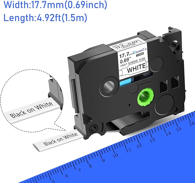 10PK Compatible for Brother Ptouch HSe-241 HSe241 HS-241 HS241 Black on White Heat Shrink Tube Label Tape use in PT-D400 PT-D600 PT-E300 PT-E500 PT-P750WVP Printer (0.69''x 4.92ft)-DeskLoop Office