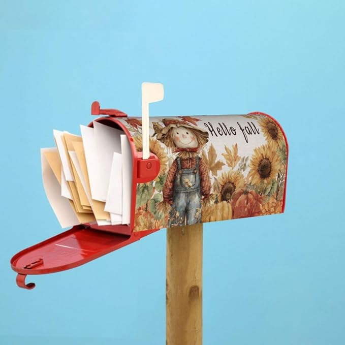 Autumn Sunflowers Scarecrow Welcome Magnetic Mailbox Cover, Fall Mailbox Wrap - Image 7