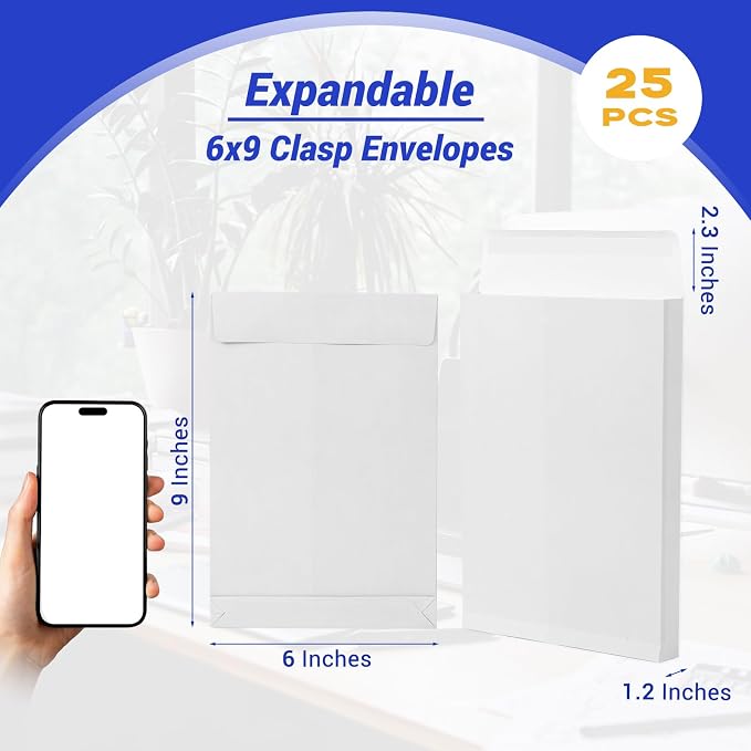 6x9 Expanding Manilla Envelopes Self Seal 25 Pack, Goefun Heavyweight 180 GSM - Image 2