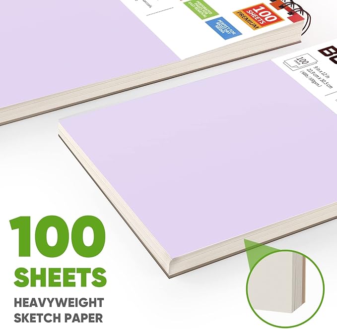 Soucolor 9" x 12" Sketch Book - 2 Packs, 100-Sheets Each (68lb/100gsm) Drawing Pad for Girls and Women - Christmas, Birthday, Thank You Gifts and Stocking Stuffers-DeskLoop Office