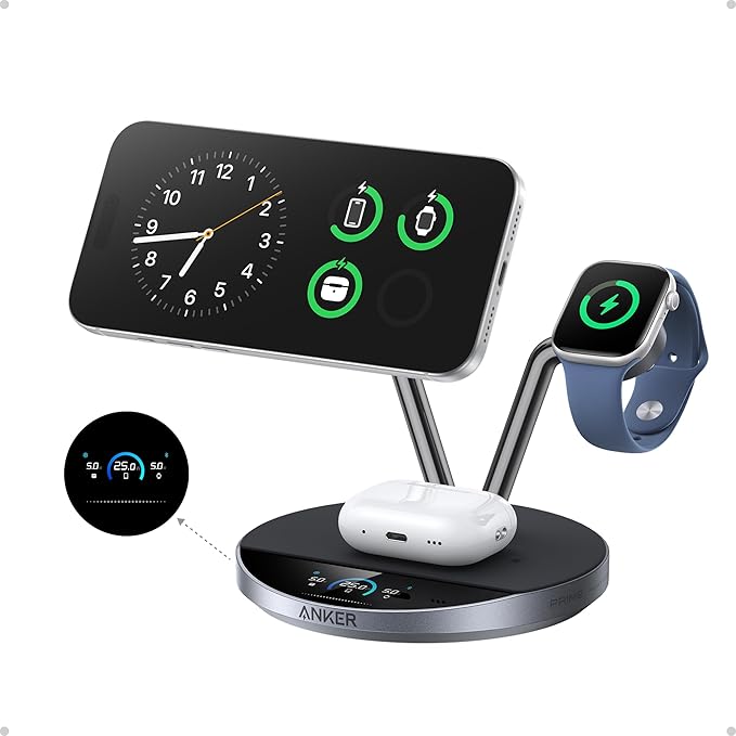 Anker Prime 3-in-1 Qi2.2 MagSafe Compatible 25W Wireless Charging Station | by Unknown