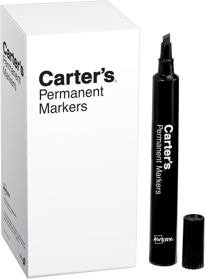 Carter's Permanent Markers, Chisel Tip, Large Desk-Style Size, 12 Black Markers by Avery
