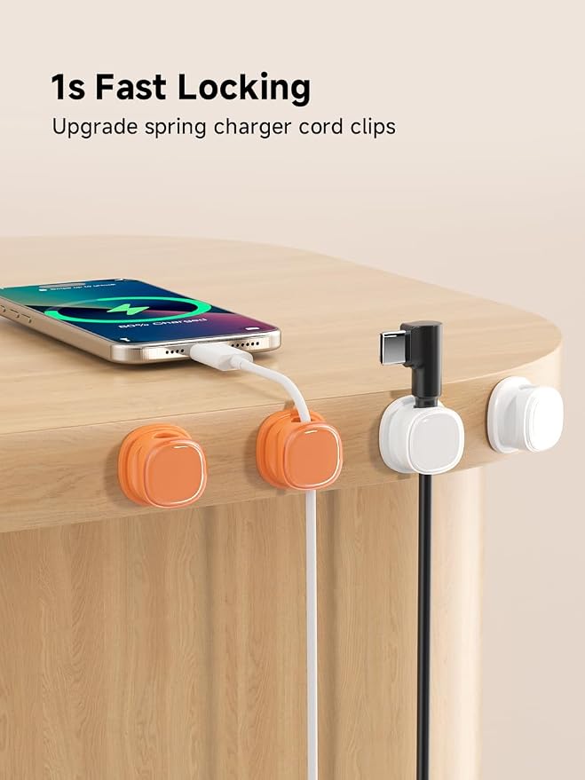 9 Pack Cord Organizer, Spring Cable Management, Adhesive Cute Cable Holder Clips - Image 4