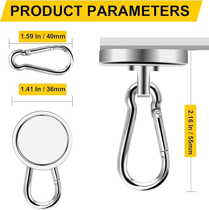 DIYMAG Magnetic Hooks, 4 Pack 150LBS Heavy Duty Neodymium Magnet Hooks | Swivel - Image 2