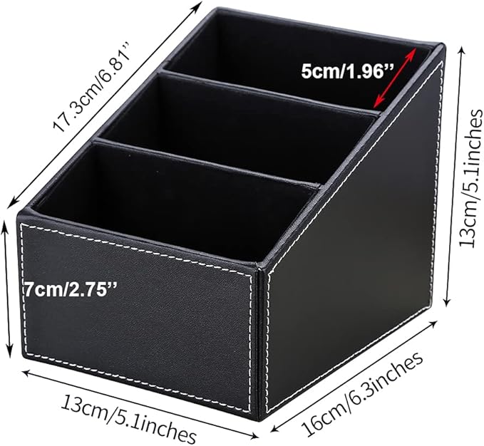 KINGFOM Remote Control Holder with 3 Compartments Pu Leather Remote Caddy Desktop Organizer Store Brush, Pencil, TV Guide, DVD, CD, Blu-Ray, Media Player, Heater Controllers(Black)-DeskLoop Office