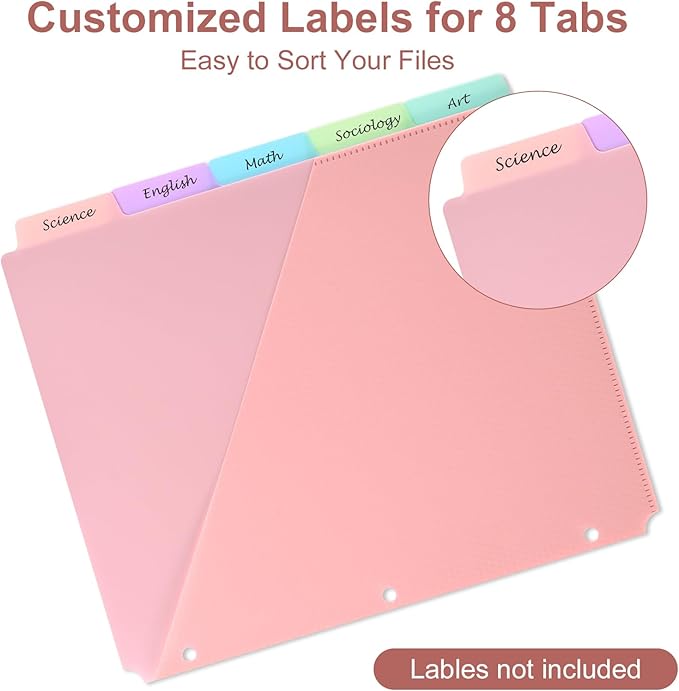 【5 Tabs Dividers with Pockets for 3 Ring Binder, Tabbed Dividers for School - Image 3