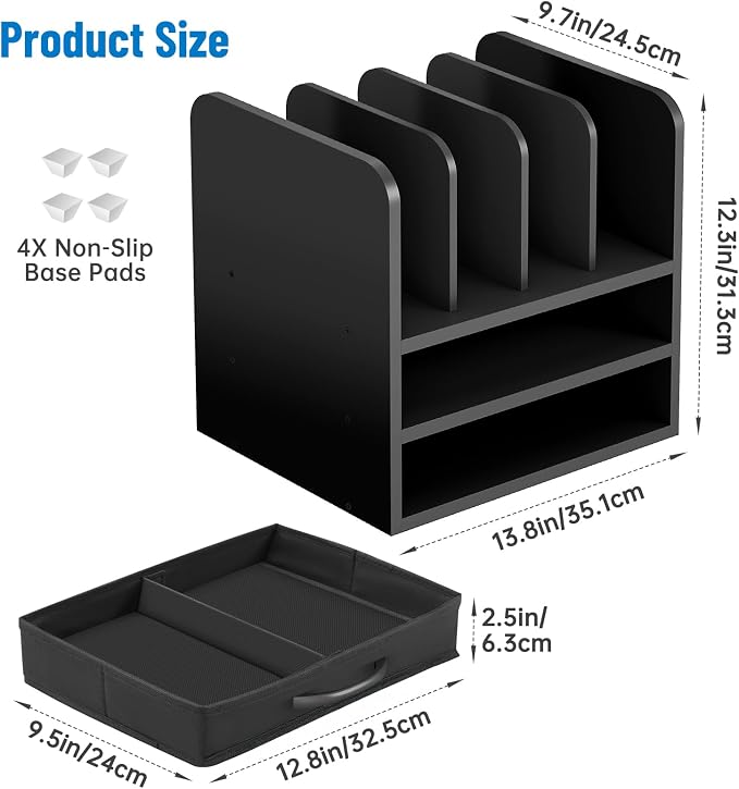 Desk File Organizer for Home, Wooden Frame Desktop Storage Solution for Office - Image 7