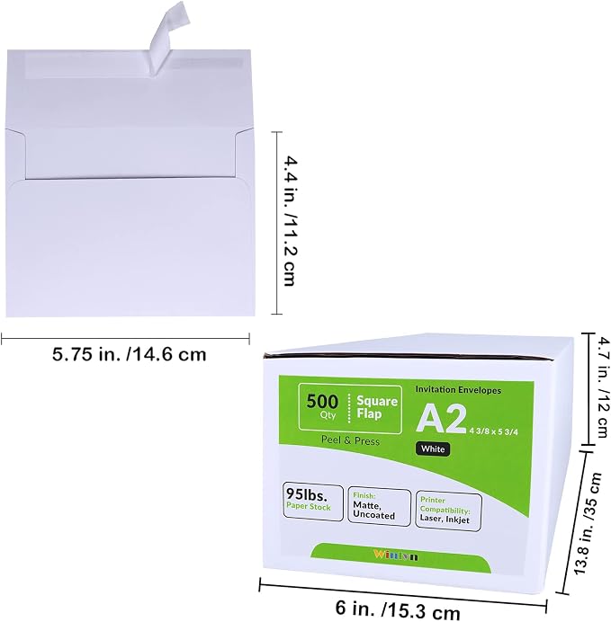 500 Pcs Bulk A2 Invitation Envelopes in White Peel & Press Self Seal 4 3/8 x 5 - Image 5