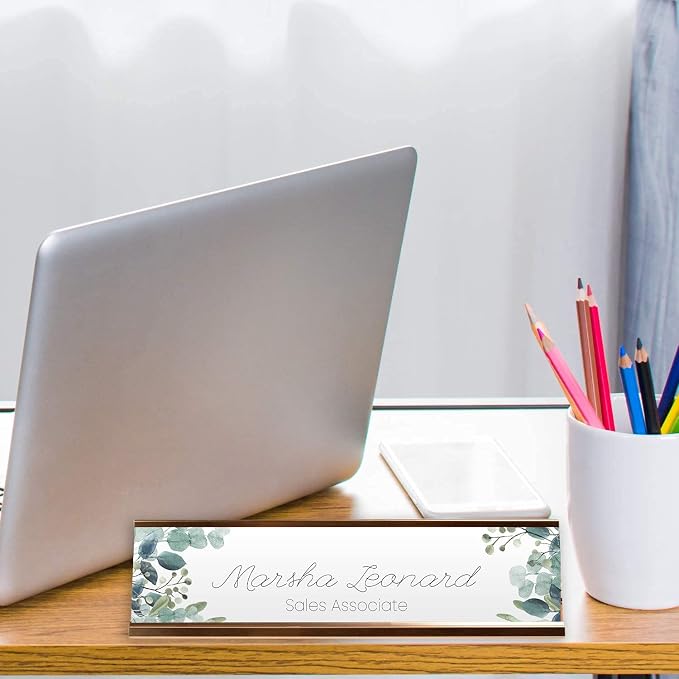 Personalized Floral Greenery Desk Plate / 2" x 8" Desk Sign/Trendy Name Plate - Image 4
