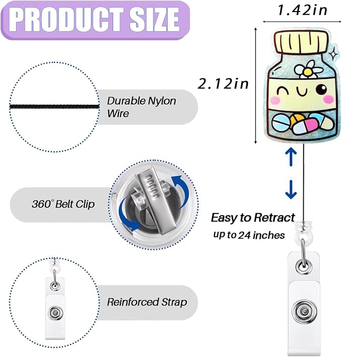 Cute Pharmacy Tech Badge Reel Holder Retractable - Image 2