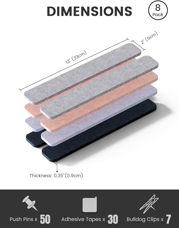 Fluxynara Cork Board Alternative Felt Strip Board 8-Pack 13"x2", Office Pin - Image 2