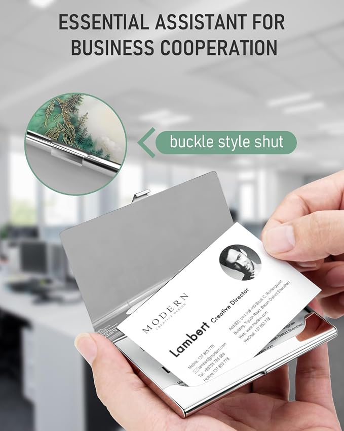 Business Card Metal Slim Organizer, Professional Stainless Steel Square Pocket - Image 5