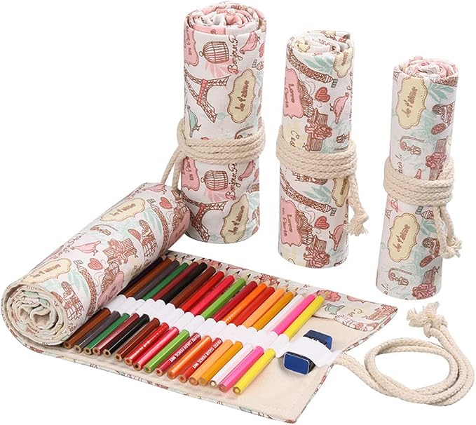 DIYOMR 24/36/72 Slots Pencil Wrap Pencil Rolls, Artist Colored Pencils Roll Up by DIYOMR