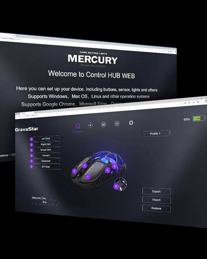GravaStar Mercury X Wireless Gaming Mouse – 32,000 DPI PAW 3950 Sensor, 1000Hz Polling Rate, Only 49g, Magnesium Alloy Hollow Frame, RGB Lighting, 5 Programmable Buttons-DeskLoop Office