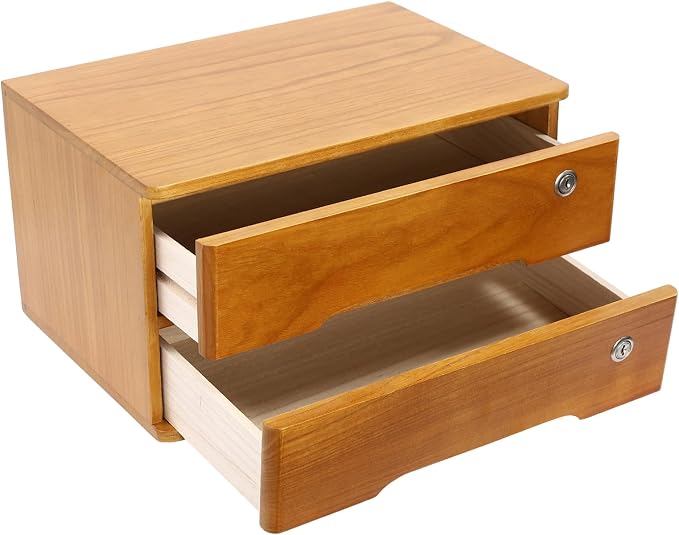 Lockable Desk Organizer Wooden Desktop Drawers Office Flat Files Storage Box - Image 4