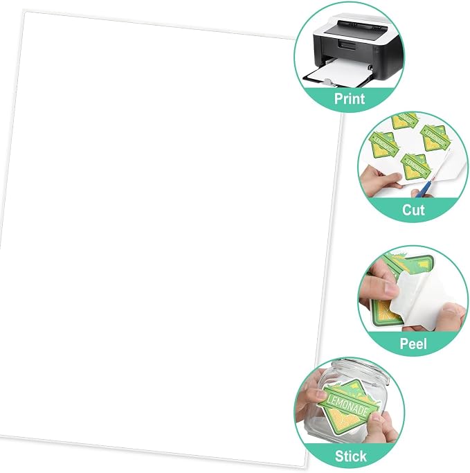 L LIKED 30 Printable White Sticker Paper Full Sheet Label, 8.5" x 11" - Image 3