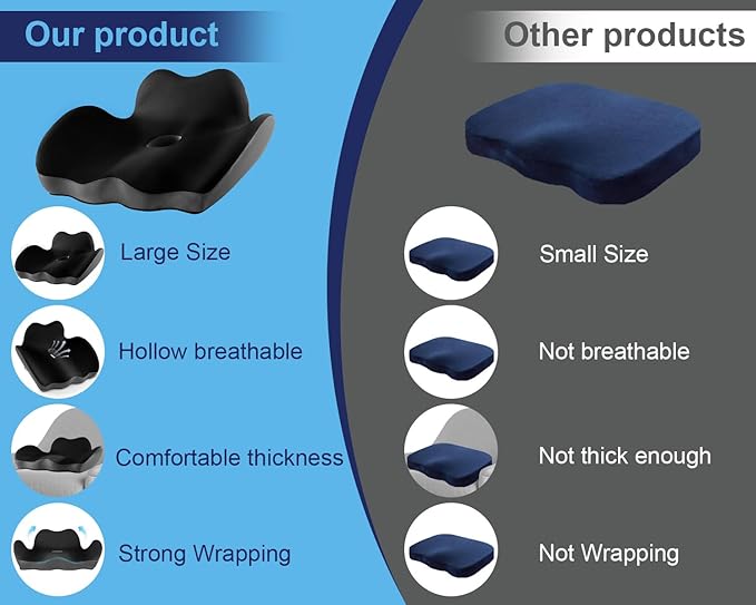 Premium Orthopedic Seat Cushion,X Large Breathable Office Chair Cushion - Enhanced Hip & Tailbone Support,Pressure Relief Sciatica & Leg Relief Let 8+ Hour Sitting Comfort, for Office/Game/Wheelchair-DeskLoop Office