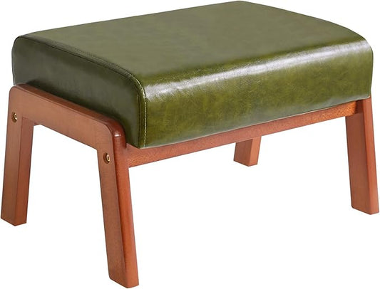 IBUYKE 10.2” H Small Foot Stool Ottoman, Rectangle PU Faux Leather Foot Rest with Padded Seat and Wood Legs, Modern Accent Ottoman Foot Rest for Living Room Bedroom Couch Office, Dark Green WBD013GR-DeskLoop Office